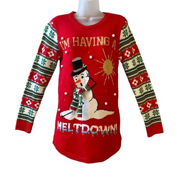 NOBO Sweaters - NOBO Light Up I'M HAVING A MELTDOWN Snowman Ugly Christmas Tunic Sweater Size M